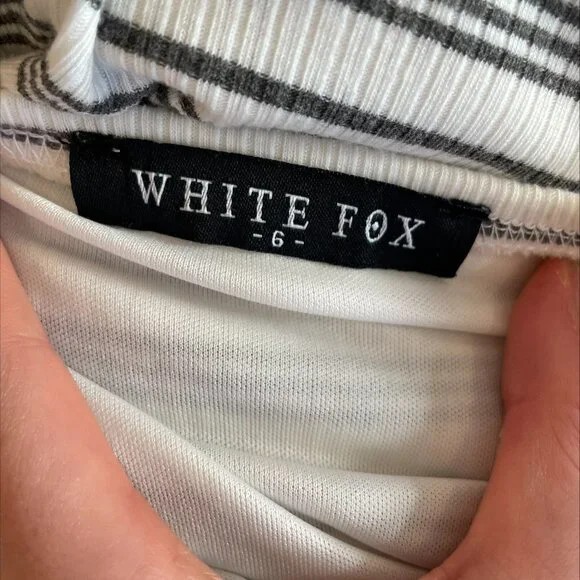 White Fox Striped Bodycon Mini Dress Tie Front Ribbed Size 6 - Picture 8 of 8